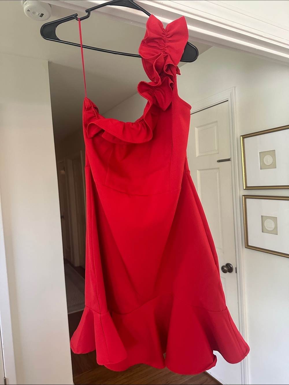 TCEC One-Shoulder Red Ruffle Dress